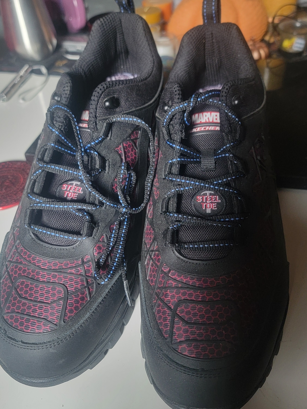 Skechers Men's Black and Red Steel-Toe Sneaker